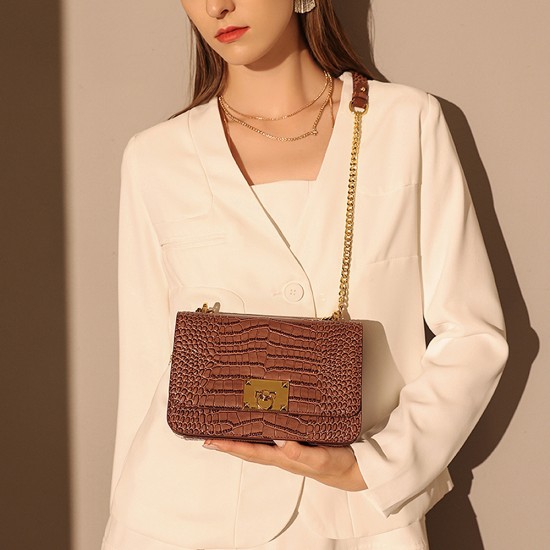 Crocodile Chain Bag, Small Square Bag, Leather Crossbody Bag - Memoo.com